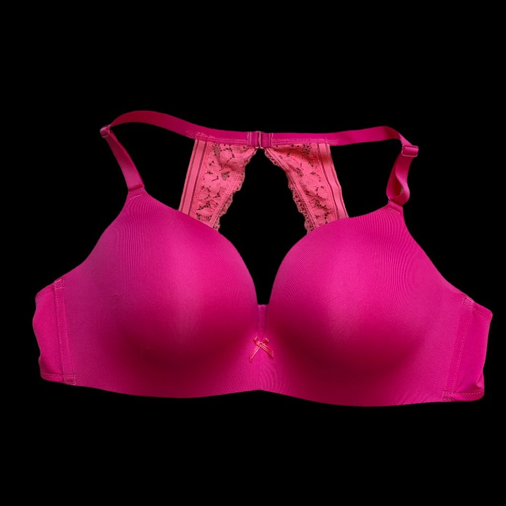 Lanr Bryant Cacique Bright Pink Wire-Free plunge push-up open back lace bra 42C